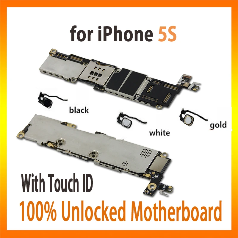

100% Original unlock For iPhone 5S motherboard with/without touch ID for iPhone 5S card/fee 16g/32g/64g official ios