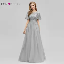 Robe De Soiree блестящие вечерние платья Длинные Ever Pretty EP00904GY трапециевидные платья с круглым вырезом и коротким рукавом женские элегантные