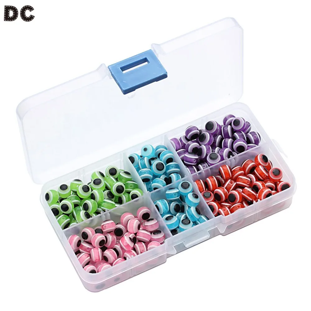 

DC 250pcs/box Colorful Evil Eye Beads Stripe Spacer Beads Jewelry Fashion DIY Bracelet Making Women Gifts