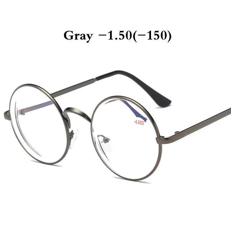 Iboode классические ретро круглые очки для близорукости для женщин с диоптрией-1,0 до-4,0 винтажная металлическая оправа близорукие очки для девочек - Цвет оправы: Gray -1.50