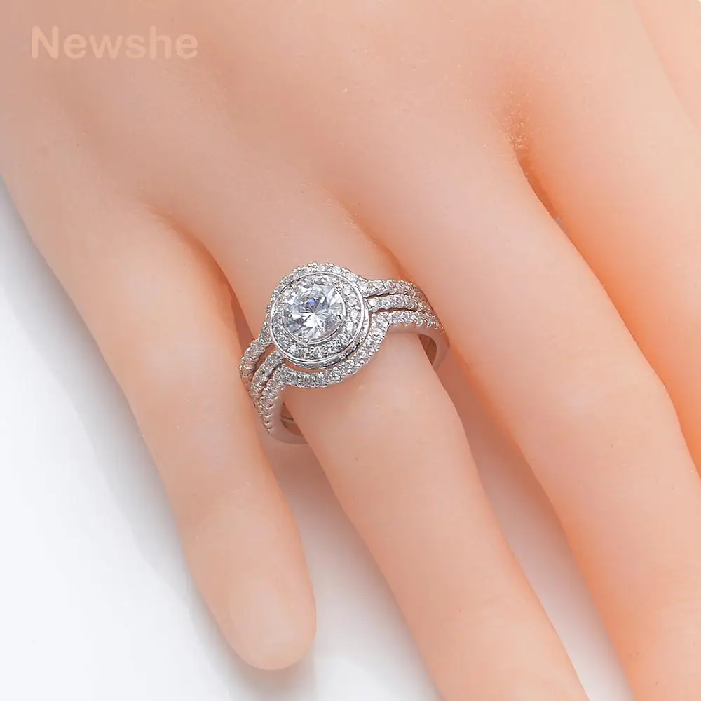 Newshe 2 карата родиевое покрытие тройное обручальное кольцо набор обручальное кольцо AAA CZ классические ювелирные изделия для женщин