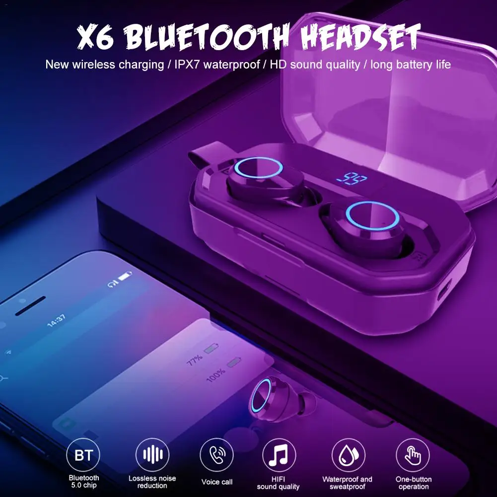 TWS спортивные наушники 4000 мАч IPX7 водонепроницаемые X6 Pro Upgrade Bluetooth 5,0 Беспроводные наушники с зарядным устройством игровые гарнитуры