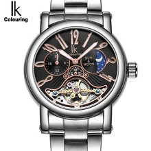 IK colouring Stainless Steel Luminous Automatic Mechanical Men’s watch Moon Phase Brand Luxury Hollow Skeleton Military clock