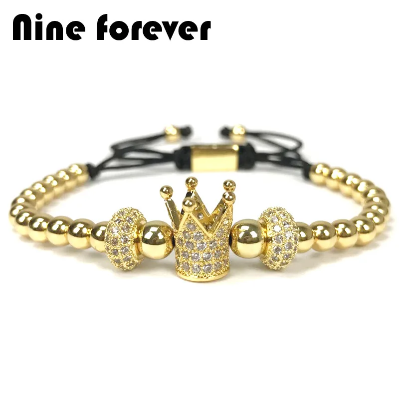 Nine forever crown очаровательный браслет мужские ювелирные изделия Плетение бусины Макраме Браслеты для женщин pulseira masculina feminina Рождество