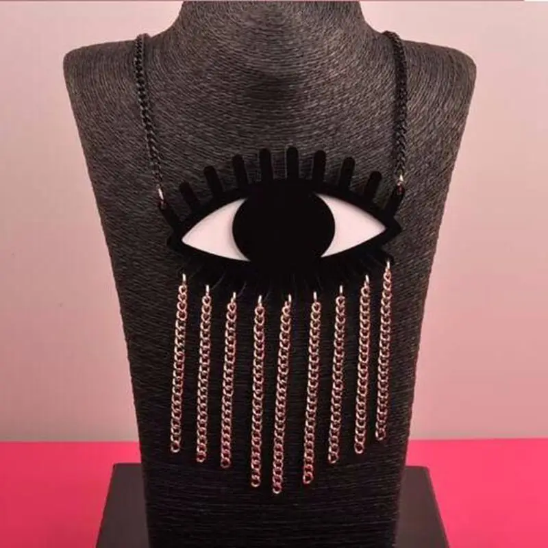

Fashion Punk Jewelry Accessories Metal Tassel Acrylic Big Eyes Necklace For Women Hip Hop