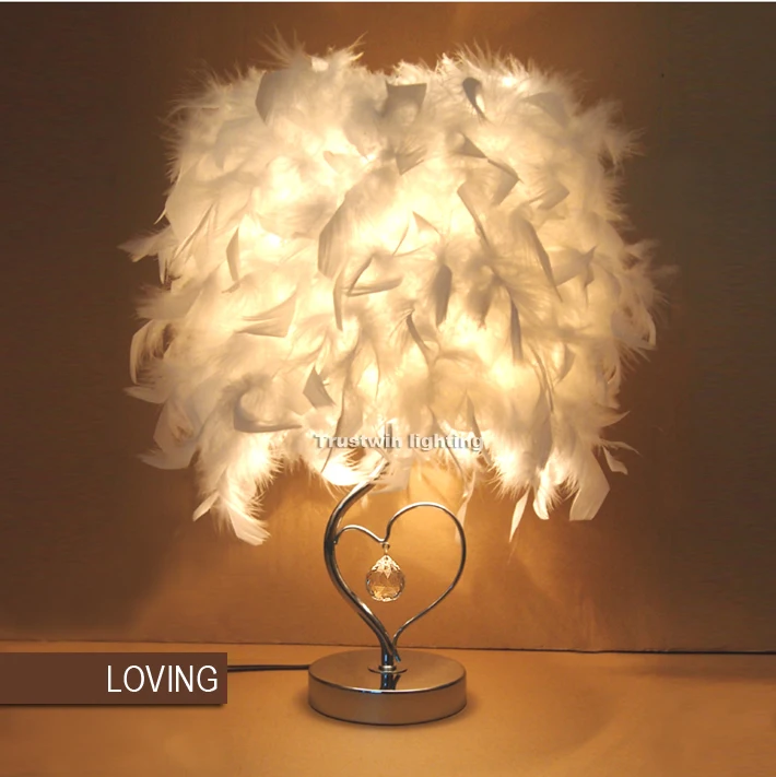 

heart gift table desk light lamp LED plumage present table lamp crystal feather table light for bedroom living room table lamp