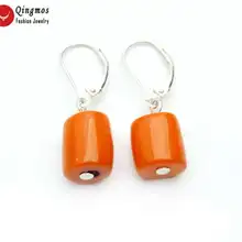 Qingmos модные оранжевые 10-11 мм натуральные коралловые серьги для женщин с Стерлинговое Серебро 925 ушные серьги с английским замком серьги ear746