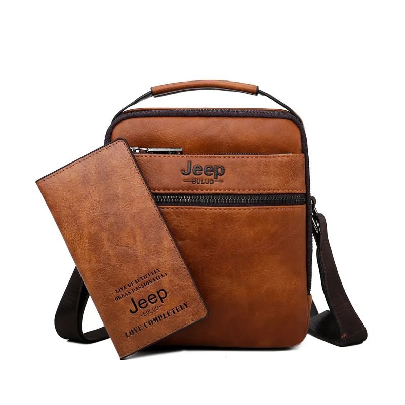 Мужская сумка из спилка jeep buluo, оранжевая однолямочная сумка из кожи, деловая сумка для документов, портфель на плечевом ремне, все сезоны - Цвет: 3105-2-8888-Khaki