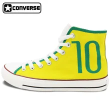Converse All Star Hand Painted Shoes Brazilian Football Number 10 Soccer High Top Canvas Sneakers Men Women Unique Gifts