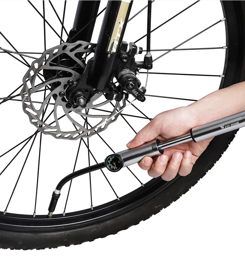 WEST BIKING MTB дорожный мини велосипедный насос 300 фунтов/кв. дюйм, воздушный насос высокого давления для велоспорта, насос для шин, шланг с манометром, велосипедный насос из алюминиевого сплава