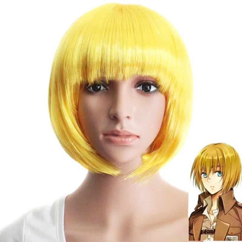 Coshome Attack On Titan Wigs Mikasa Levi Sasha Eren Cosplay Costume Wig Black Yellow And Brown Anime Short Hair (5)