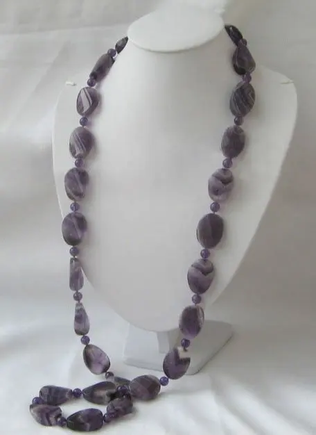 

Beautiful 40" 8mm & 20mm purple crystal necklace-moonlight