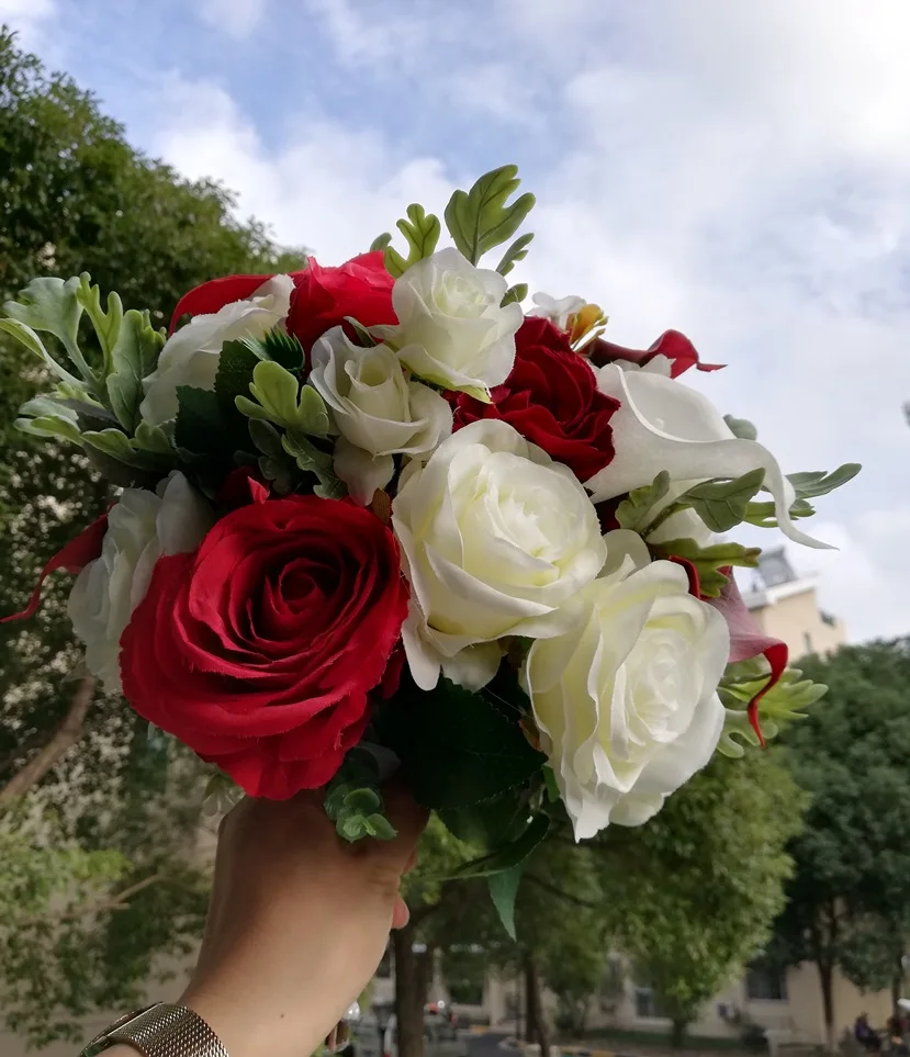 

Red Real Touch Flowers Rose Bouquets for Wedding Peonies Bridal Bouquets Wedding Centerpieces Home Decoration