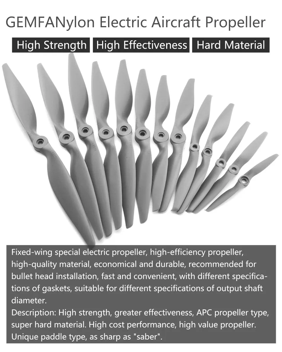 Нейлоновый пропеллер Gemfan Apc 8X4/8X6/9X4,5/9X6/10x5/10X6/10x7/11x5,5/12x6/ 13x6,5/14x7/15X8/16X8/17x10 реквизит для радиоуправляемой модели самолета