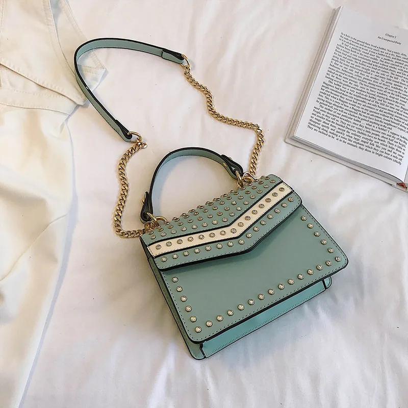 Элегантная женская сумка-тоут, модная новинка, высокое качество, из искусственной кожи, женская дизайнерская сумка, бриллиантовая цепочка, сумки через плечо - Цвет: Зеленый
