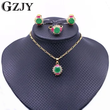 

GZJY Fashion Cubic Zirconia Yellow Gold Color Pendant Necklace Earrings Set For Women Bridal Wedding Party Gift boucle d'oreille