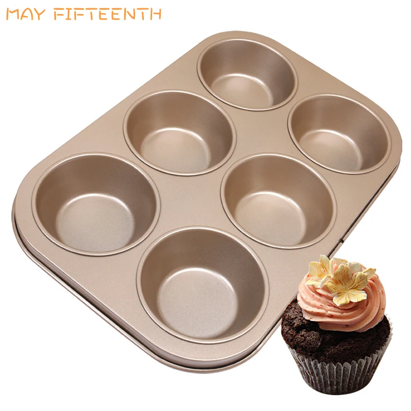 

MAY FIFTEENTH Small Rectangle Baking Tray 6 Cups Cupcake Muffin Pan Metal Cake Egg Tart Mold for Baking Carbon Steel Cake Tools