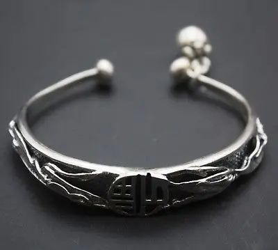 

New Real S999 Sterling Silver Bangle Cuff Women Bless Blessing Bracelet 38-39g