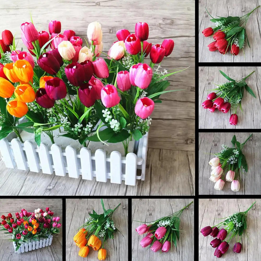 

7heads/1 bundle Artificial Tulips PU Fake Flower Artificial Bouquets Party Artificial Flowers For Home Party Wedding Decoration
