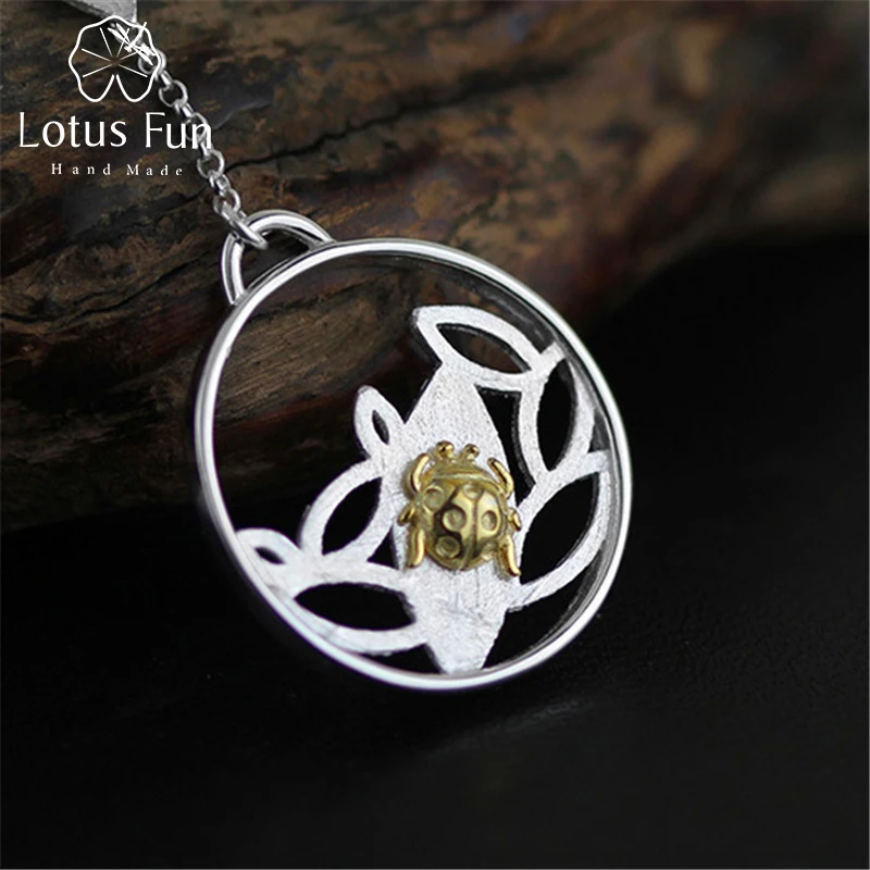 Lotus Fun Real 925 Sterling Silver Handmade Fine Jewelry Ladybird Beetle Design Pendant without Necklace Acessorios for Women