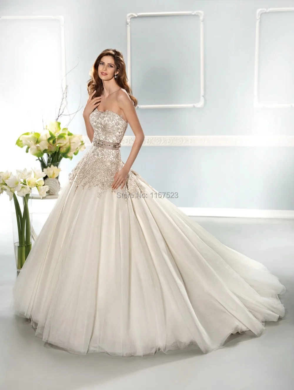 Best selling 2014 Collection Sweetheart Beaded Luxury Tulle Lace A line