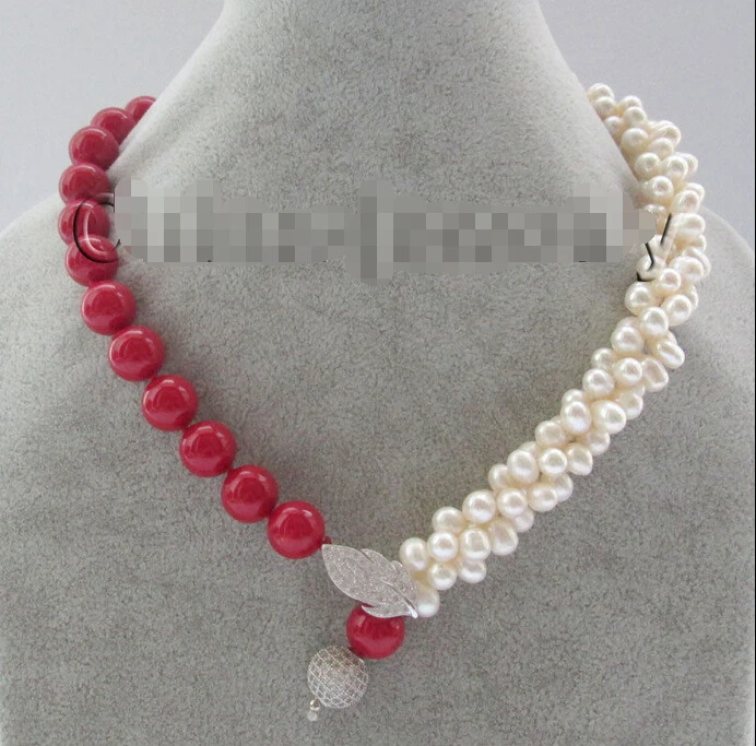 

FREE shipping>>>>>> 3row 18" 7-8mm white freshwater pearl + 12mm coral-red sea shell pearl necklace