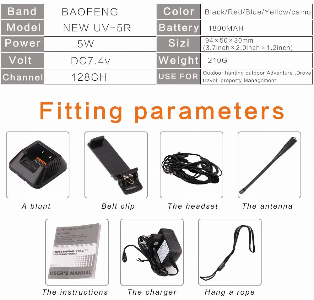 2Pcs BaoFeng UV-5R Walkie Talkie VHFUHF136-174Mhz&400-520Mhz Dual Band Two way radio Baofeng uv 5r Portable Walkie talkie uv5r (12)