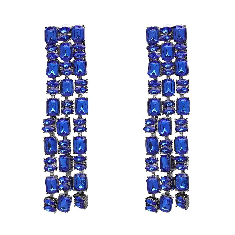 JUJIA Роскошные ювелирные изделия Висячие серьги красочные горный хрусталь Кристалл Длинные серьги для женщин Свадебные подарки - Окраска металла: Blue