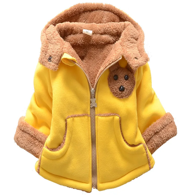 

2019 Autumn Winter Kids Jacket Boy Coat Children Fleece Hooded Outerwear Baby Girls Warm Outfits Leather A Thicken Cute Hoodies
