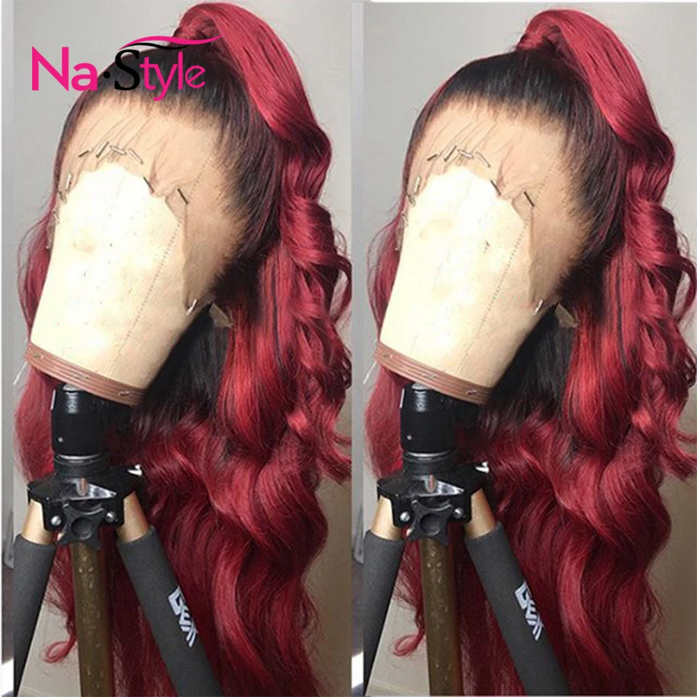 

Burgundy Lace Front Wig 360 lace wig Ombre Wig Human Hair Color Wigs Human Body Wave Drawstring Ponytail 1B/99J 150 Density