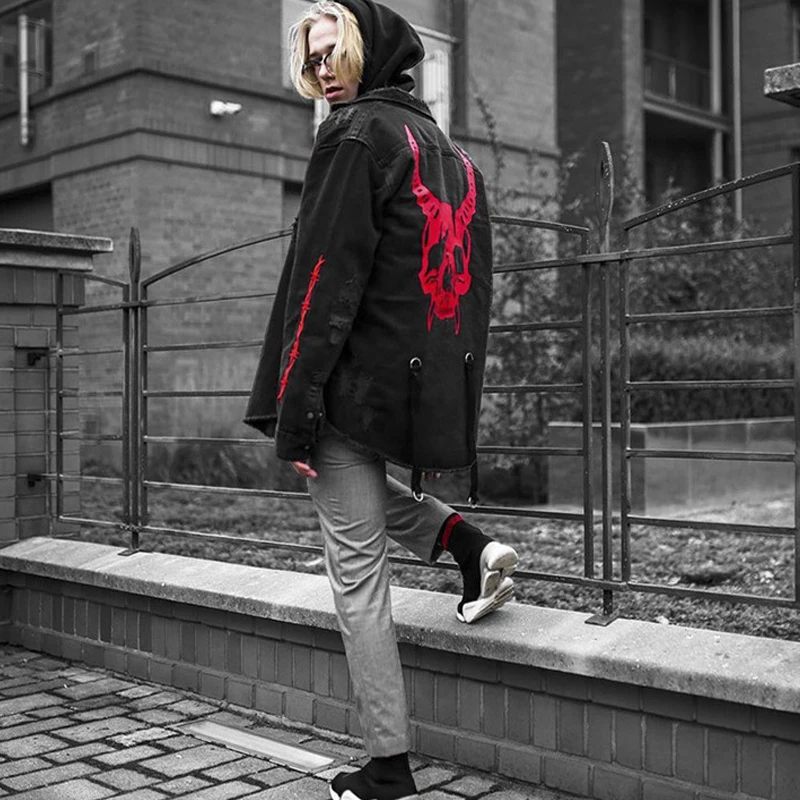 2019 جديد الرجال سترة الأزياء الشارع الهيب هوب الرجال الدنيم سترة زائد حجم S-XXXL أسود عارضة كم طويل الجمجمة سترة رياضية 2019 جديد الرجال سترة الأزياء الشارع الهيب هوب الرجال الدنيم سترة زائد حجم S-XXXL أسود عارضة كم طويل الجمجمة سترة رياضية