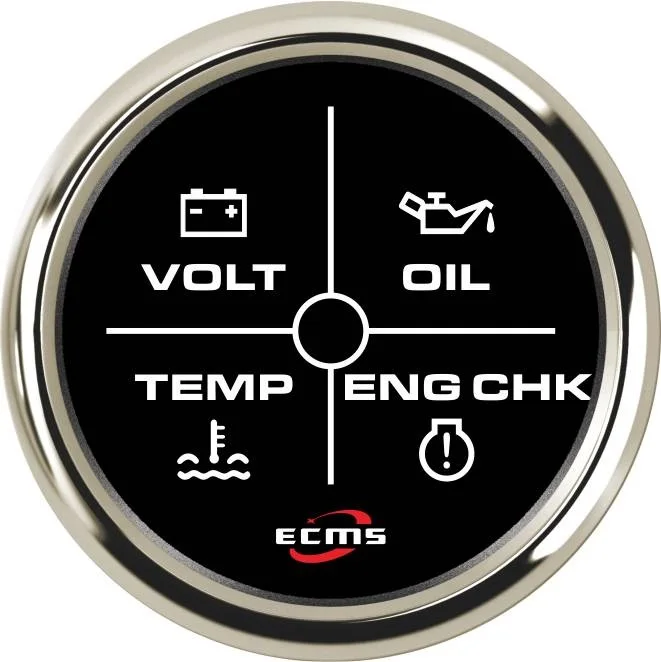 New Design Marine Boat 4 LED Alarm Gauge VOLT OIL TEMP ENG CHK 9-32V 52mm 2 Inch 316L Chrome Bezel Black Dial 802-00159 boost vacuum water temp oil temp oil press voltage tachometer air fuel ratio egt gauge 52mm analog led white case