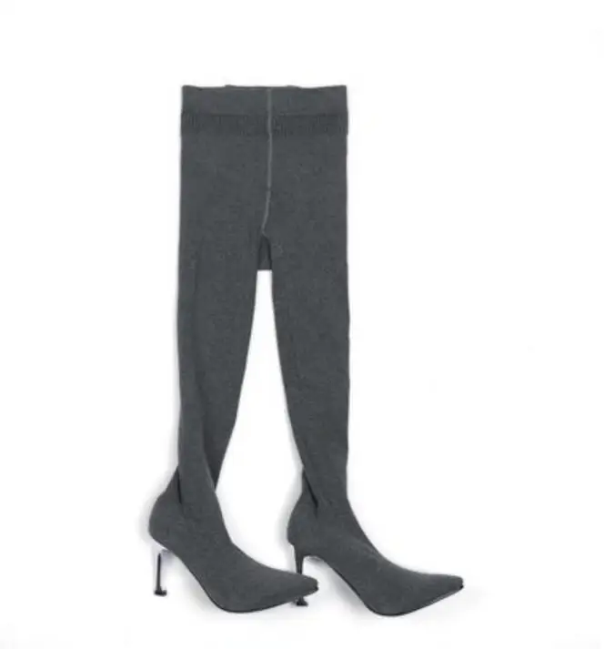 Г. Пикантные женские модные сапоги-носки Женская обувь больших размеров эластичные сапоги на шпильке 8 см или 5 см два в одном, штаны - Цвет: 8 cm gray
