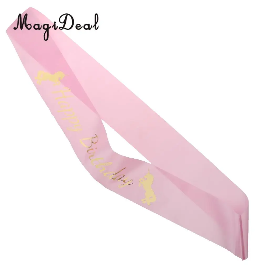 MagiDeal Decorative Magical Unicorn Happy Birthday Satin Sash Kids Birthday Party Fancy Dress Costume Accessories