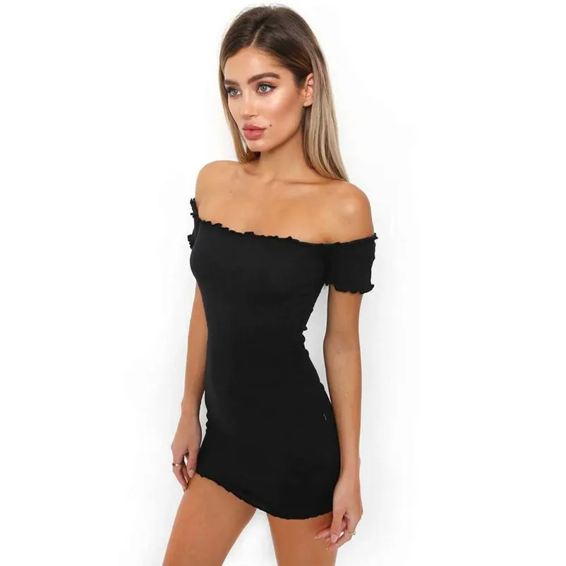 2018 Fashion summer dress women Off Shoulder Mini Dress Ladies Short Sleeve Crimping Party Black Dress vestido de festa J27#N (10)