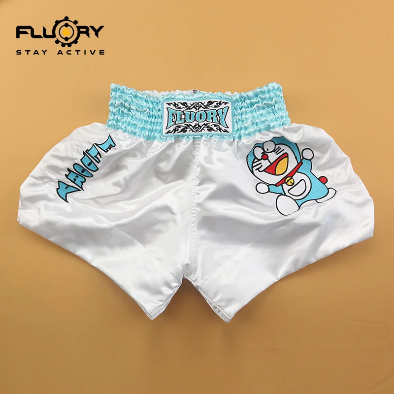 Коллекция года, новинка, флуорий, милые детские шорты с принтом «Doraemon», «muay thai», кикбоксерские шорты для подростков и детей(для мальчиков и девочек - Цвет: Белый