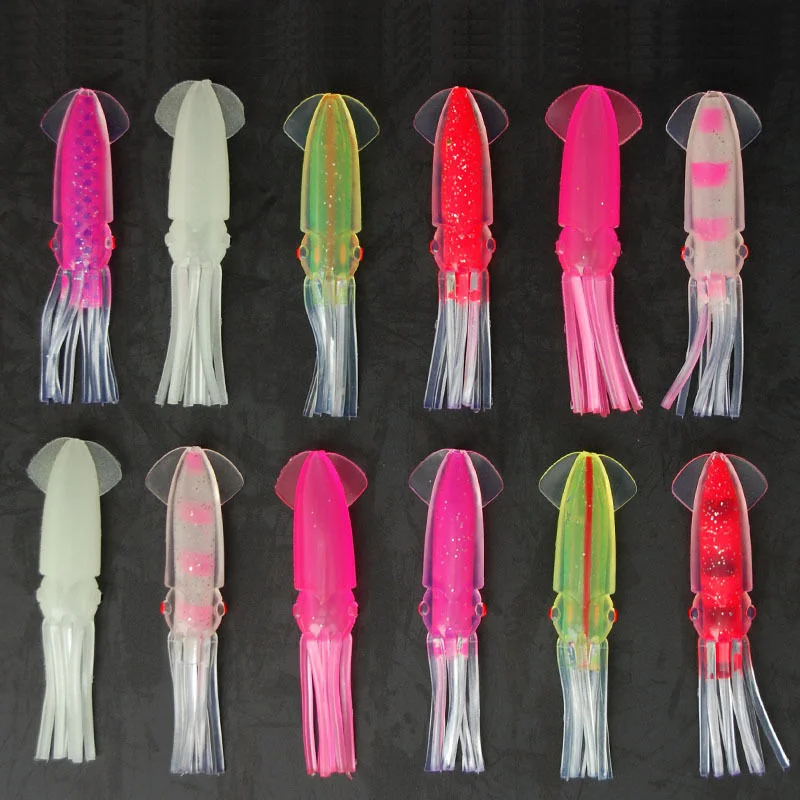 12pcs 10cm Soft Plastic Squid Fishing Lures For Jigs Mixed Color Big