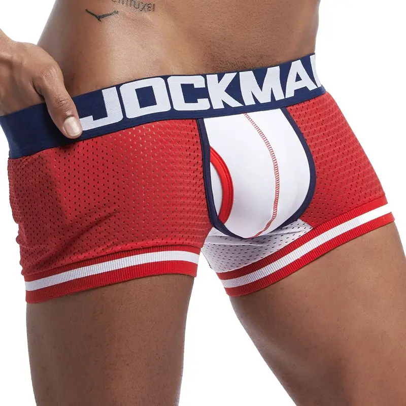 JOCKMAIL, новинка, 1 шт./лот, мужское нижнее белье, боксеры, сетка, Cuecas, боксеры, мужские боксеры, мужские боксеры, шорты для геев, мужские трусы, calzoncillos - Цвет: Красный