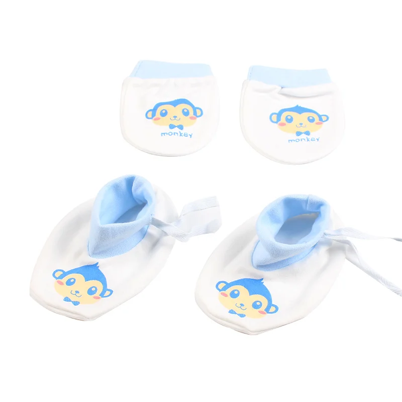 Newborn Anti Scratch Gloves Organic Cotton Soft Baby Gloves Socks Sets Cartoon Bear Monkey Boys Girls Pack Mittens Socks Suits (18)