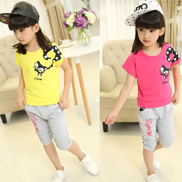 

Fashion Children Girls Clothing Sets Teenage Summer Tracksuit for Girl Clothes Sets 2pc Brand T Shirt +Harem Pants Cotton Suit