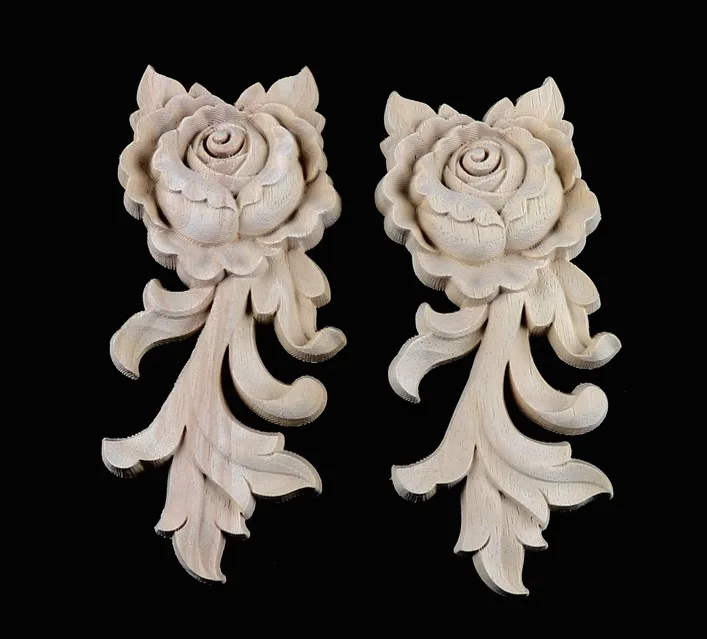 5.5*6.5*1.5cm European style solid rubber wood carved door trim piece drawer rose flower decals