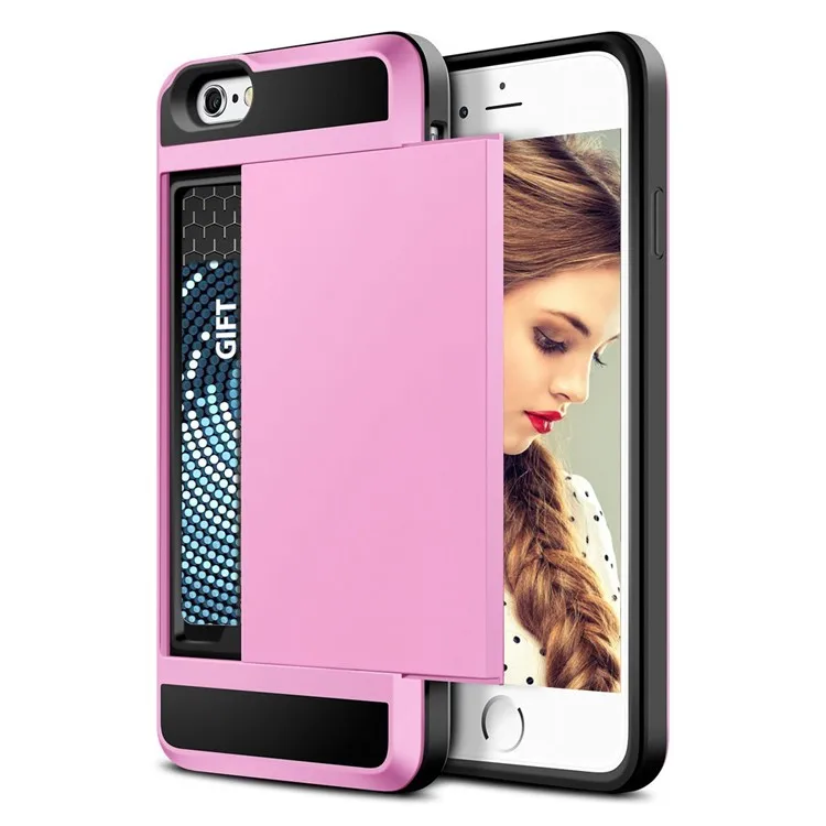New Hybrid Tough Capa Case For iphone 5 5S SE 6 6S 7 8 Plus Slider Card Holder Wallet Armor Phone Back Cover for iphone X XS Max phone cases for iphone 8