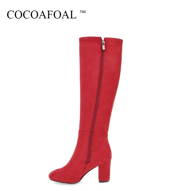 

COCOAFOAL Women's Sexy Pointed Toe Knee High Boots Plus Size 33 43 High Heeled Shoes Autumn Winter Black Red Knee High Boots