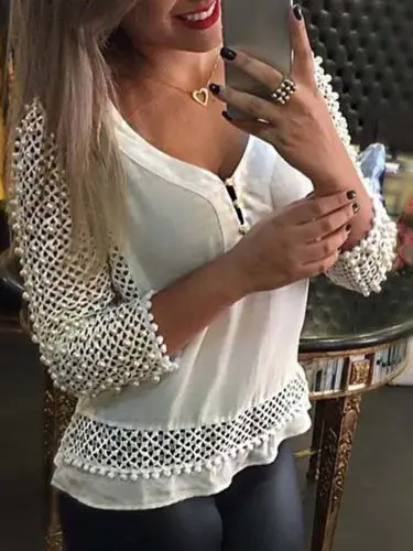 

Women Sexy Fashion Loose Chiffon V-Neck Tops Long Sleeve Shirt Casual Blouse