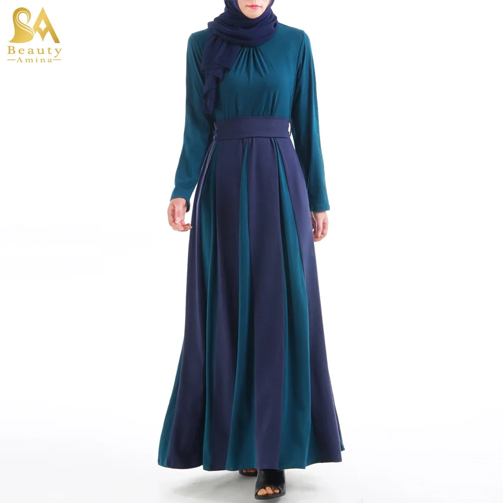 

High class Arabian Muslim women casual blue shift fashion dress