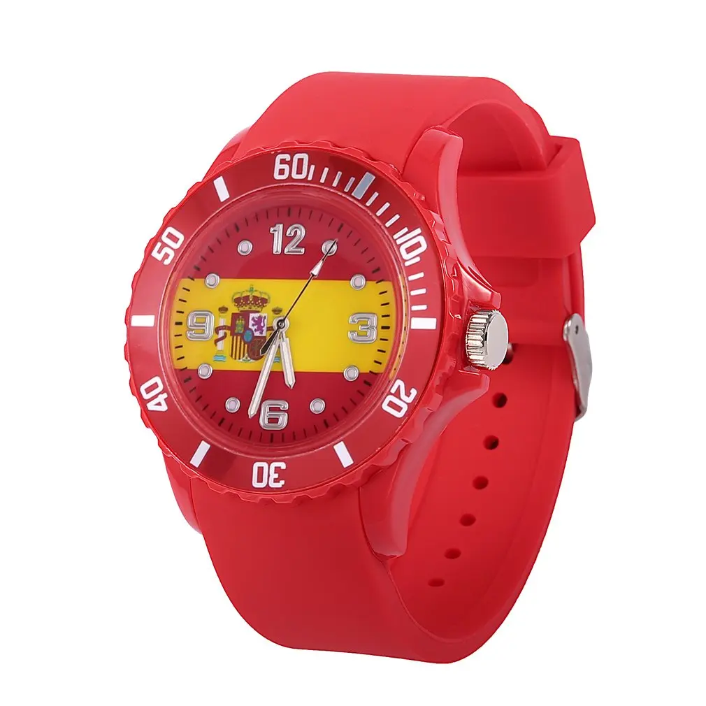 

Spanish Flag Pattern 2018 Fashion Quartz Watch Red Silicone Soft Comfortable Unisex Sports Wristwatches