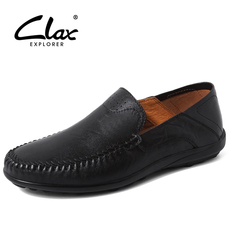 

CLAX Men Leather Shoes Slip on 2018 Spring Fashion Boat Shoe Male Flat Loafers Summer Moccasin Breathable Holes Soft Casual Shoe