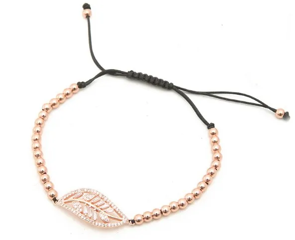 

gold silver micro pave cz Zircon Cubic Zirconia bracelet rope adjusted Macrame ghds3 Copper Beads leaf Charm Braided Bangles