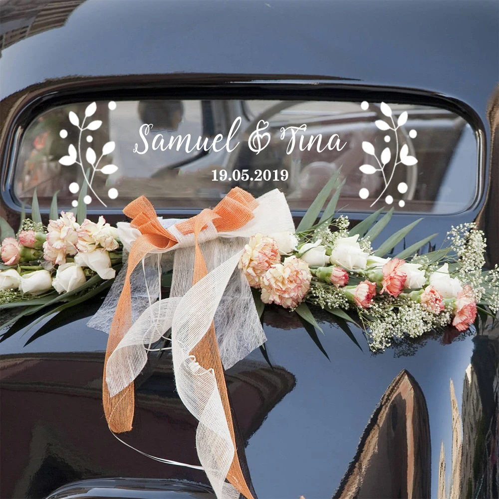 結婚式の花のステッカー 車の装飾 パーソナライズされた名前 新郎新婦 自分でやる Wd40 Wall Stickers Aliexpress