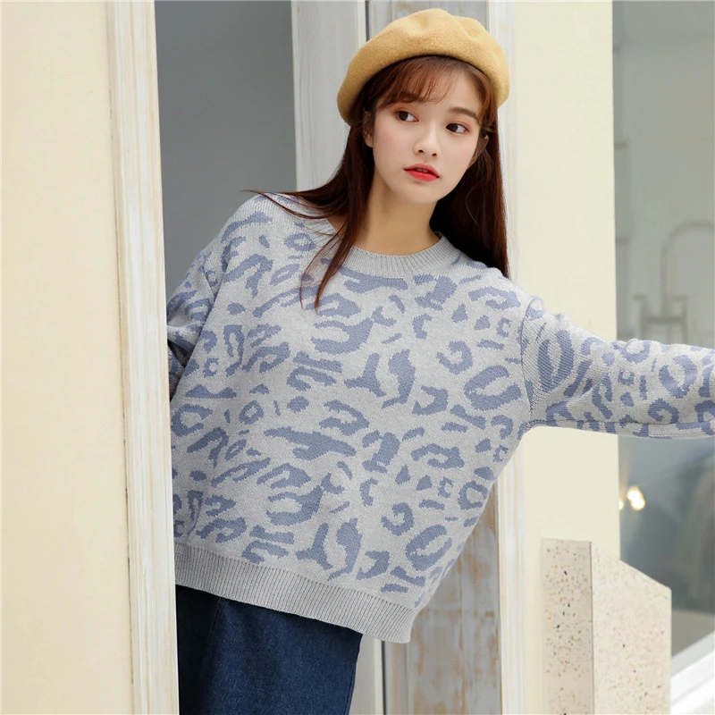 

autumn sweaters fashion 2019 women harajuku winter clothes women korean personality leopard print warm knitted sweater women